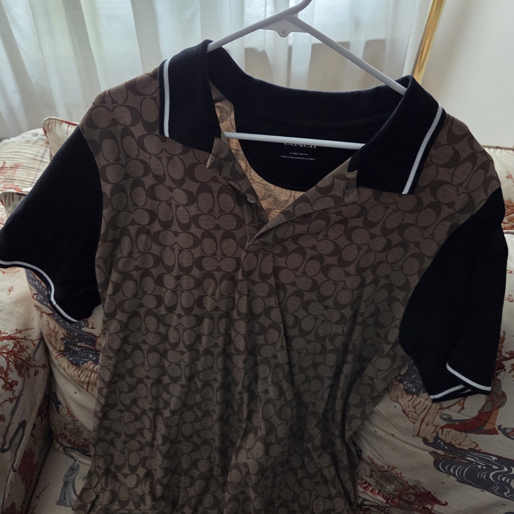 men's Black and Brown Patterned Polo Shirt
